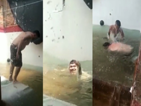 Prisoners set up their own swimming pool in the laundry area of ​​the 'La Modelo' prison in Cúcuta