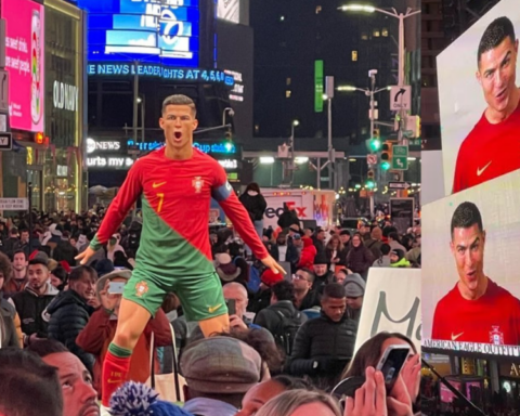 The Portuguese star surprised his fans in Time Square with a wax statue