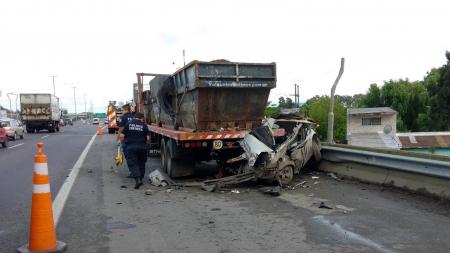 A man died when his vehicle collided with a dump truck