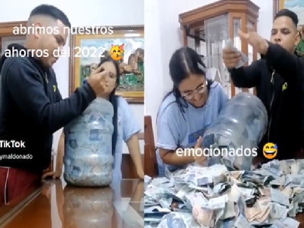 Colombian couple saved all year in a bottle and when they opened it they took out a million