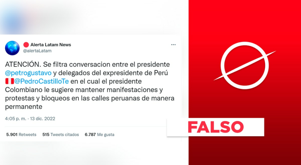 There is no evidence of leaked chats by Gustavo Petro in which he calls for protests in Peru