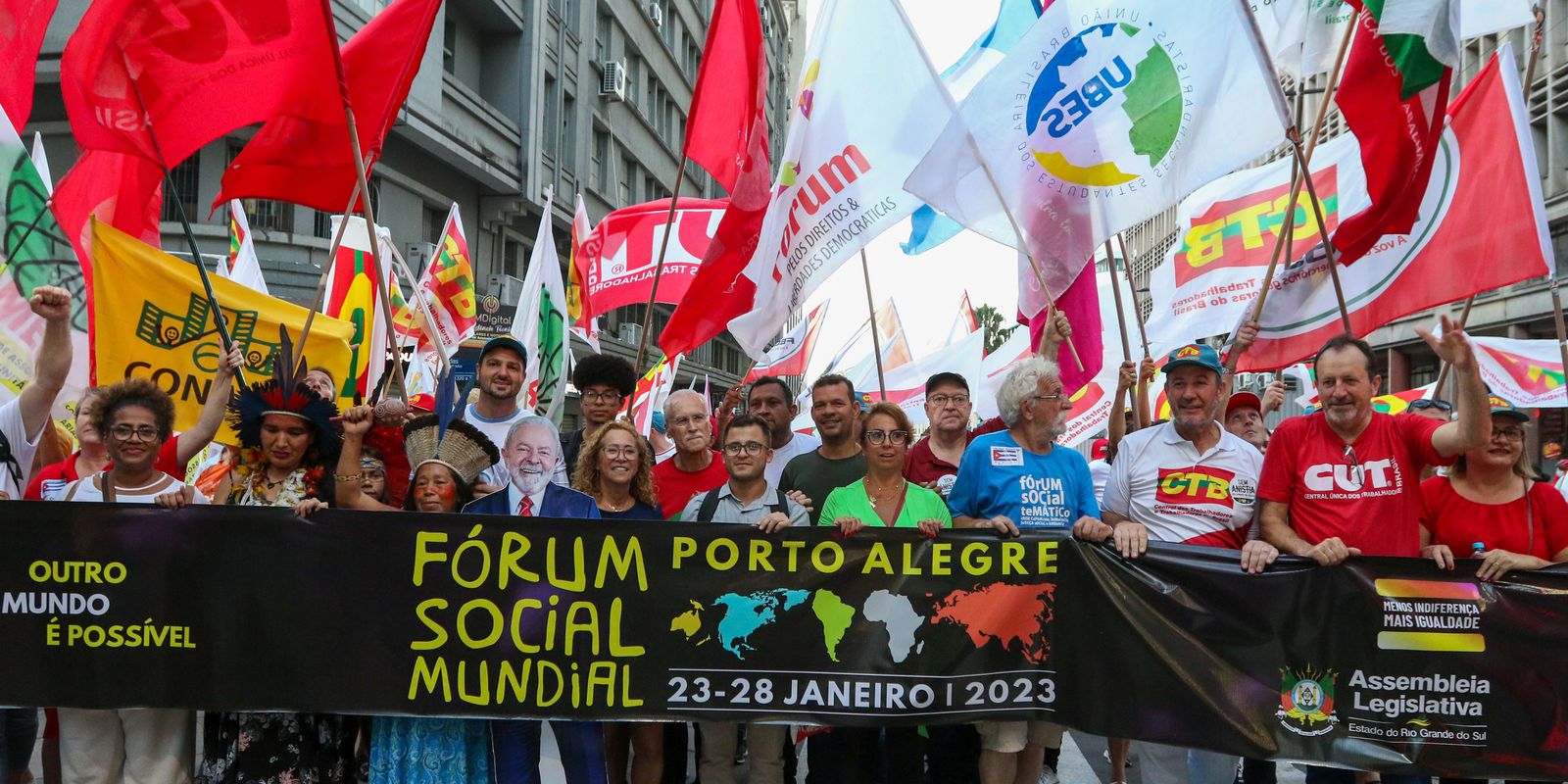 Activists gather at the March of the World Social Forum in Porto Alegre