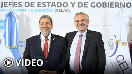 Alberto Fernández handed over the pro tempore presidency of Celac to Ralph Gonsalves