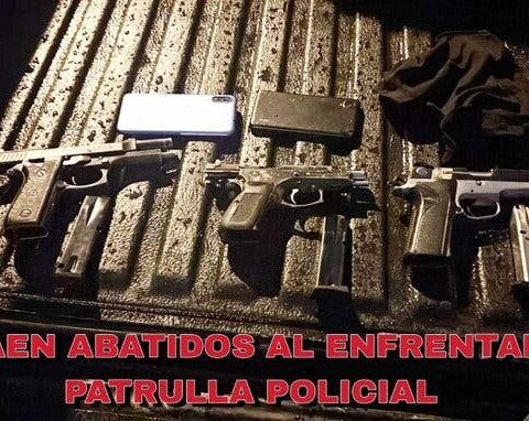Part of the firearms seized from the alleged criminals killed by a Police patrol in the Ensanche Luperón
