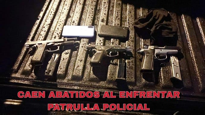 Part of the firearms seized from the alleged criminals killed by a Police patrol in the Ensanche Luperón