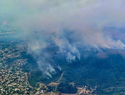This is how the Cerro del Toro fire looks from the air and from Piriápolis