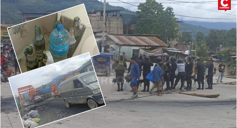 Almost 5 days after the blockade, PNP releases the historic bridge in Perené and seizes Molotov cocktails