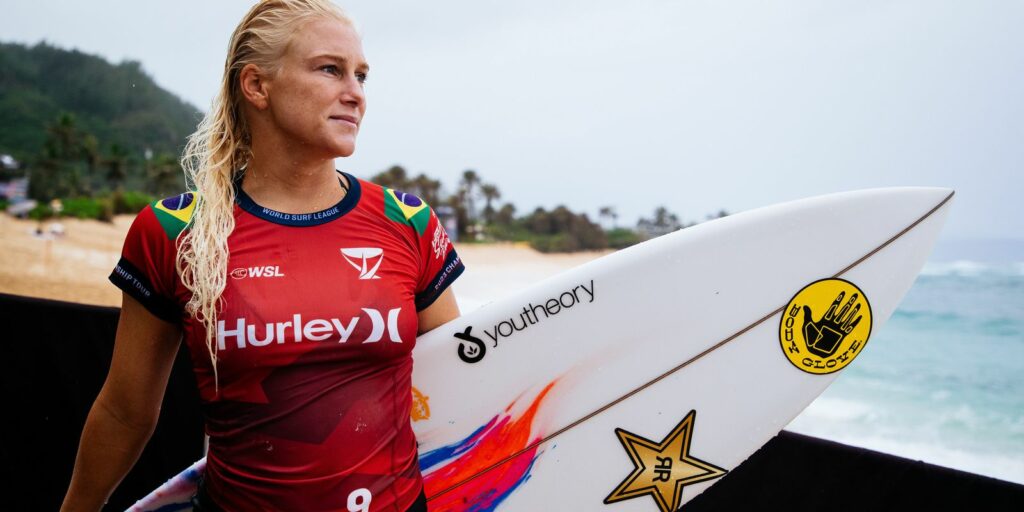 Brazilians fall on the Sunset Beach stage of the World Surfing Circuit