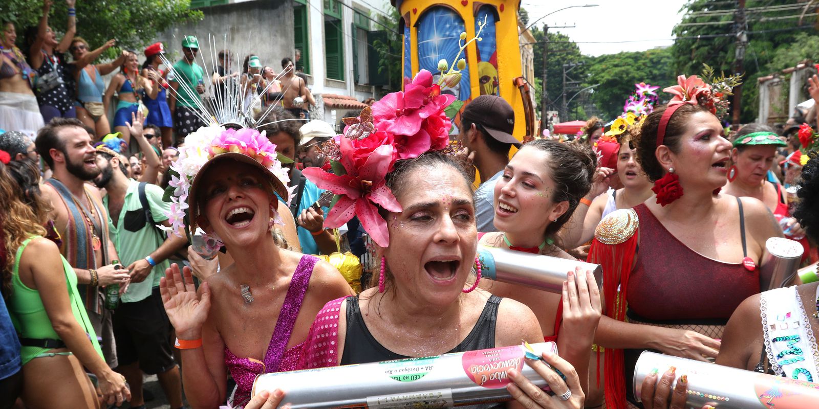 Revelers celebrate the return of Carnival in Rio with the block Céu na Terra