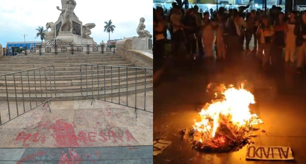 Protesters damage facilities in the Plaza Mayor of Trujillo