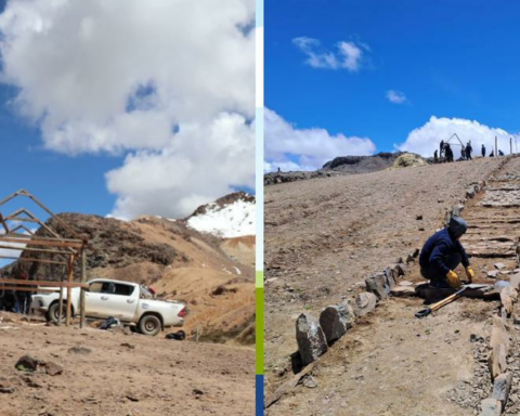 They carry out cleaning and construction of "Samana Wasi" in the Apu Riti Pata de Paras in Ayacucho