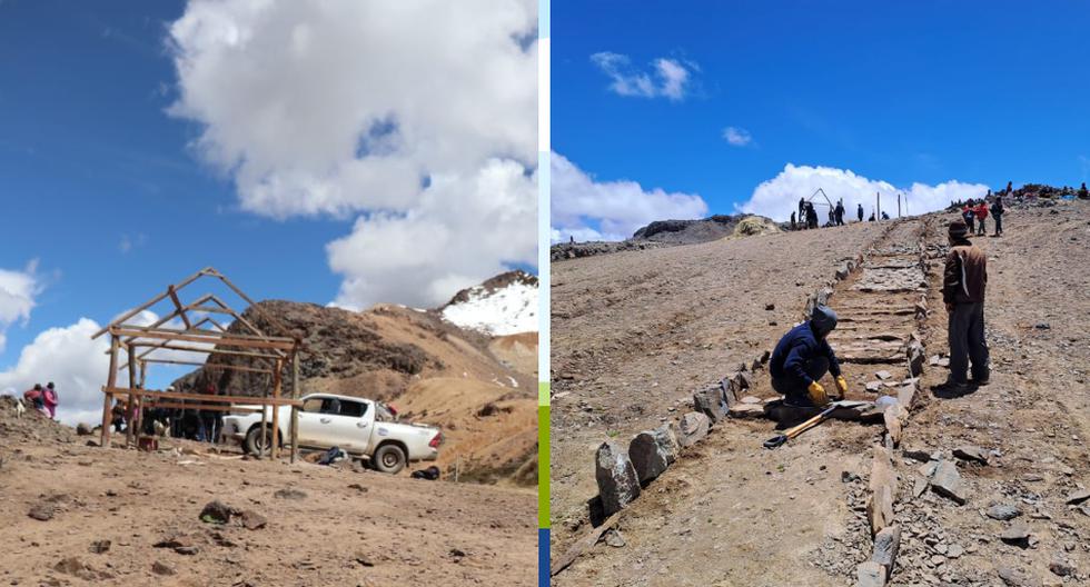 They carry out cleaning and construction of "Samana Wasi" in the Apu Riti Pata de Paras in Ayacucho