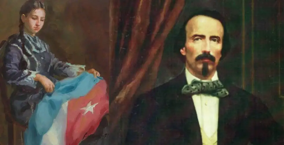 Bandera, Candelaria Acosta y Carlos Manuel de Céspedes