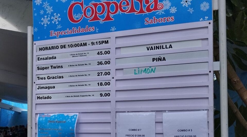 The poor quality of the ice cream forces Coppelia to sell combos of soft drinks and sweets