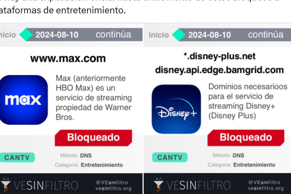 Disney Plus, Max and Mercado Libre join the list of platforms blocked on Cantv