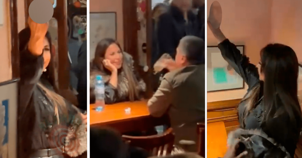 Patricia Chirinos is thrown out of a bar in Barranco amid insults and reacts with an obscene gesture