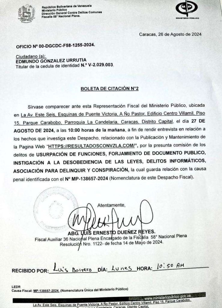 Public Ministry summons Gónzalez Urrutia for the second time for this Tuesday