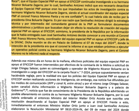 Digimin division notified Santiváñez about investigation into Nicanor Boluarte, according to Eficcop