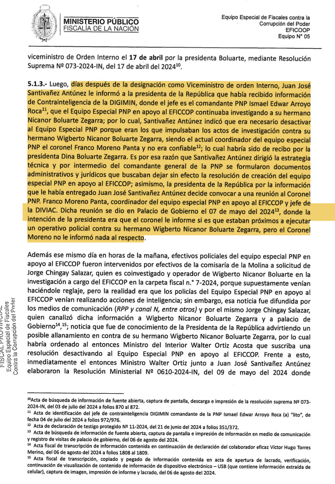 Digimin division notified Santiváñez about investigation into Nicanor Boluarte, according to Eficcop