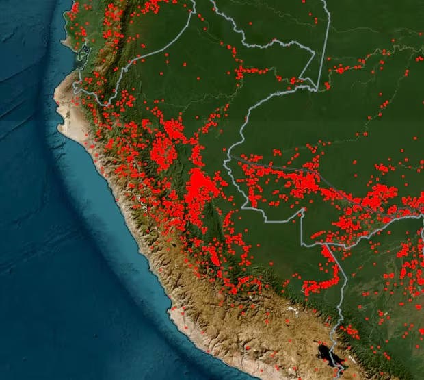 NASA Peru forest fires map