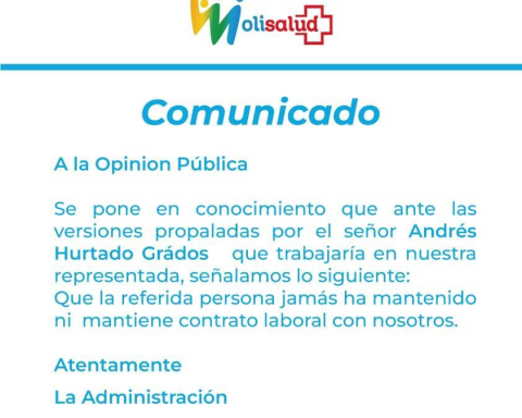 'Molisalud' denies Andrés Hurtado: Hospital denies that 'Chibolín' has an employment relationship with them