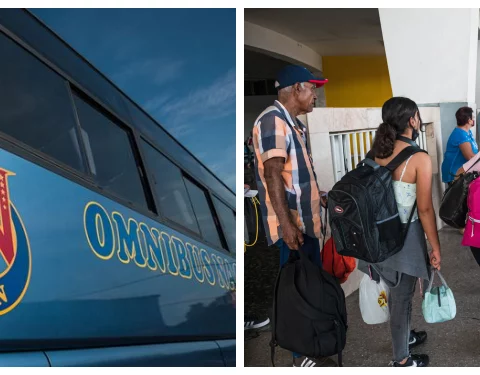 Ómnibus y pasajeros cubanos