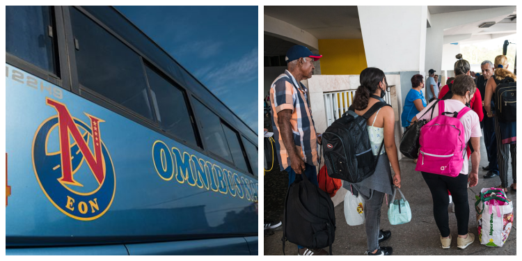 Ómnibus y pasajeros cubanos