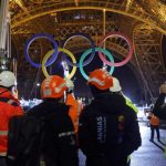 Paris removes Olympic rings from Eiffel Tower while building lighter ones