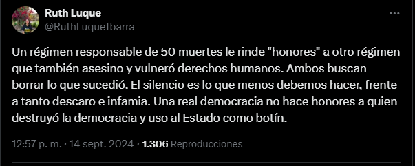 Ruth Luque on “state honours” awarded by Boluarte to Fujimori: “Both seek to erase what happened”