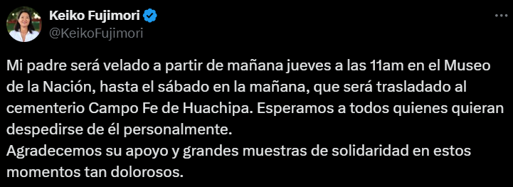 When and where will Alberto Fujimori's wake take place? This is the funeral protocol for the former dictator