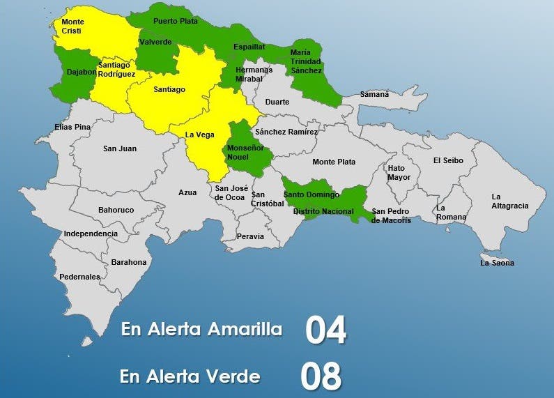 COE coloca cuatro provincias en alerta amarilla y 8 en verde