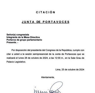 Congress: Eduardo Salhuana calls the Board of Spokespersons for this Monday, October 28