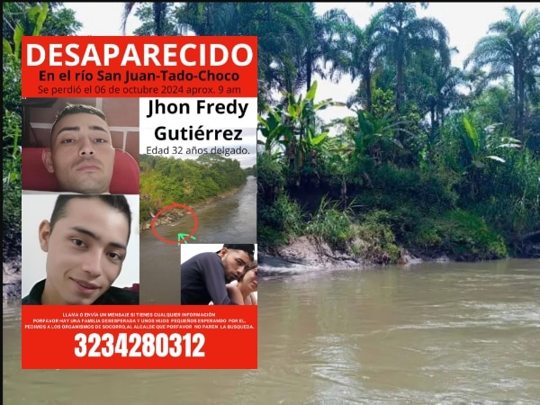 Disappearance of Jhon Fredy Gutiérrez in the San Juan River generates anguish in Tadó, Chocó