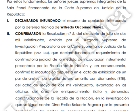 Gold earrings that Wilfredo Oscorima bought for Dina Boluarte at Casa Banchero will continue to be seized