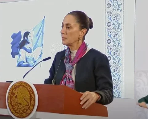 La presidenta de México, Claudia Sheinbaum, durante su conferencia de prensa mañanera este miércoles