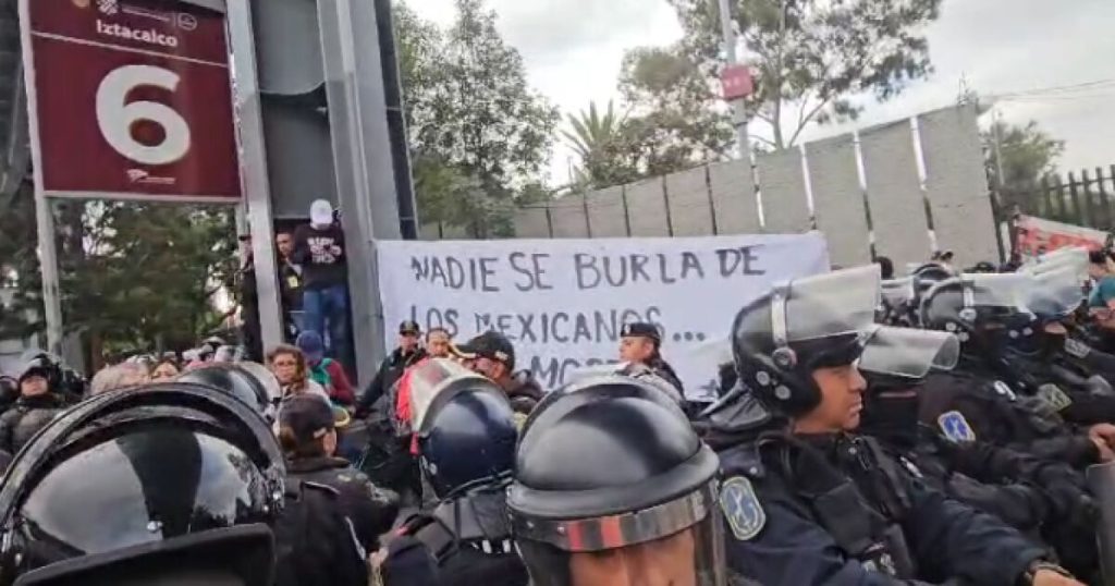 Opponents of Judicial Reform protest outside the Mexican Grand Prix