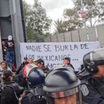 Opponents of Judicial Reform protest outside the Mexican Grand Prix