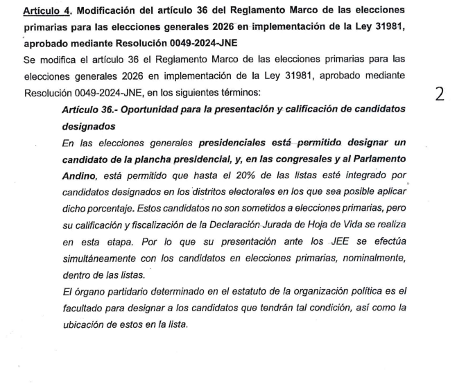 Podemos Peru proposes law that allows hand-picked designation of candidates for the presidency