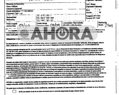 Registration card of Andrés Hurtado 'Chibolín' at the Westin Hotel would show that he simulated hospitalization