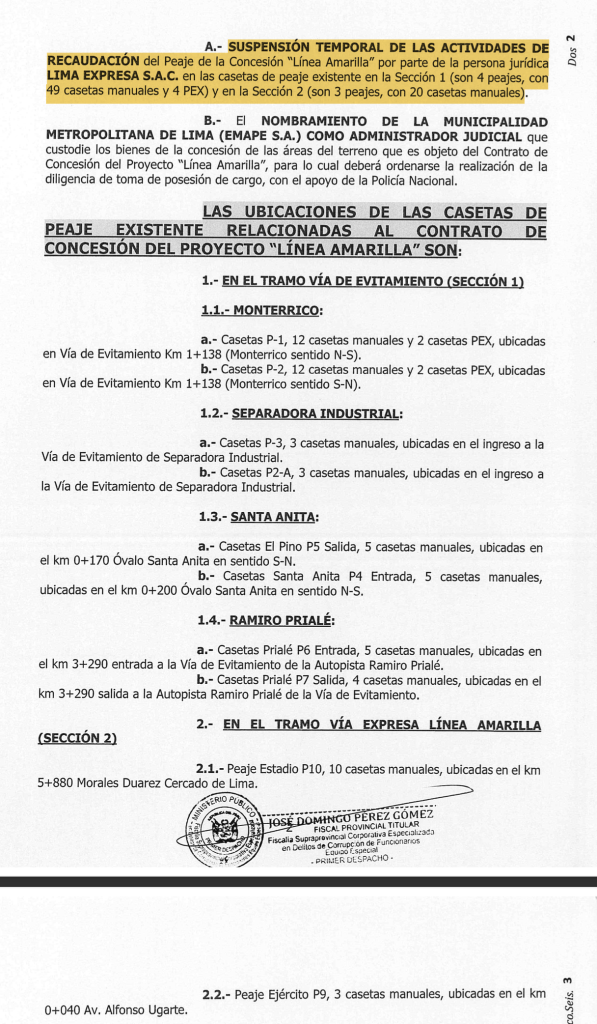 The Prosecutor's Office asks the PJ to suspend the collection of Yellow Line tolls as part of the investigation against Susana Villarán