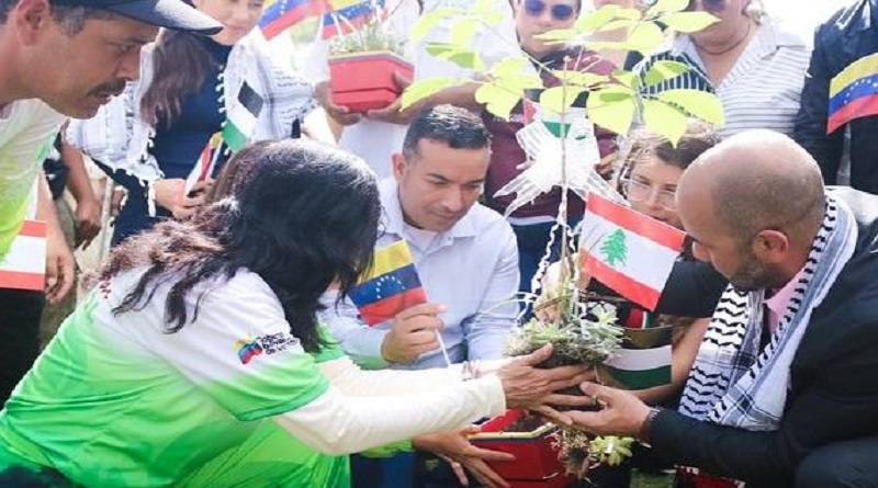 Siembran árboles en Parque Hugo Chávez en solidaridad con Palestina