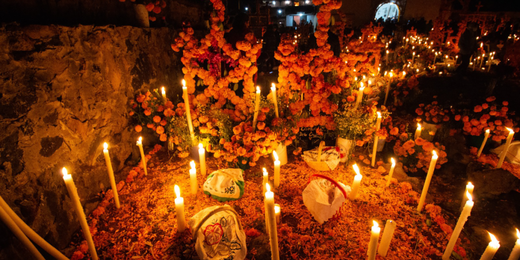 Tradition and mysticism in Cuanajo; horses carry offerings on the Night of the Dead