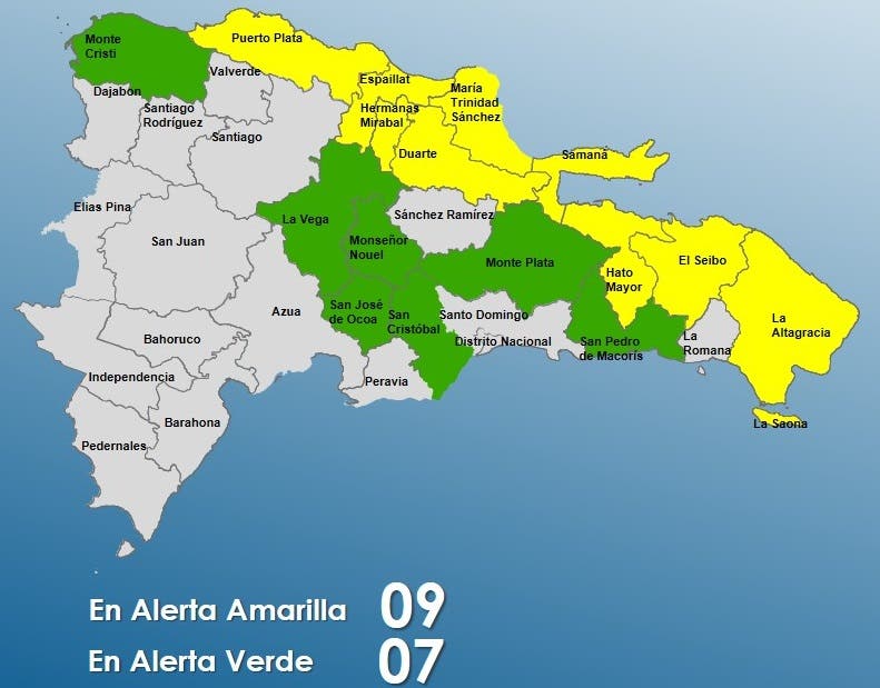 COE incrementa a 9 las provincias en alerta amarilla y 7 en verde