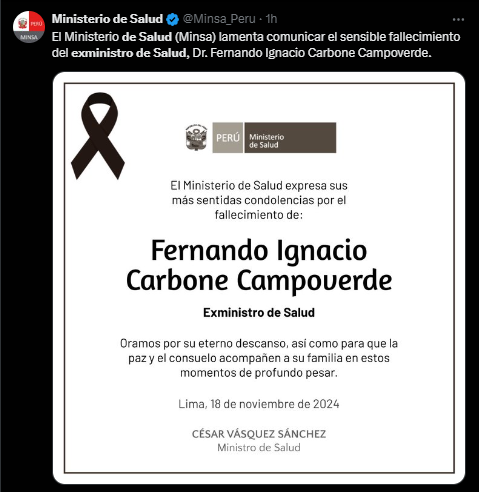 Fernando Carbone Campoverde, former Minister of Health, died at the age of 65 after a severe illness