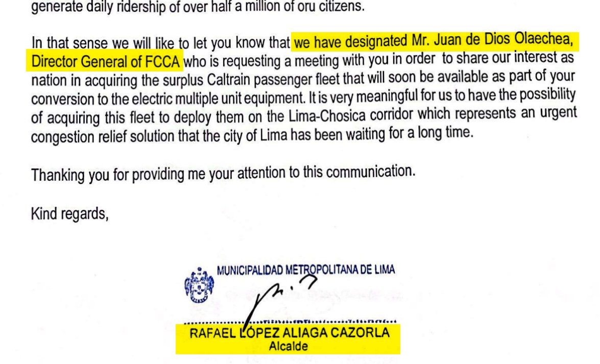 Juan de Dios Olaechea, partner of Rafael López Aliaga, intervened in the donation of US trains.