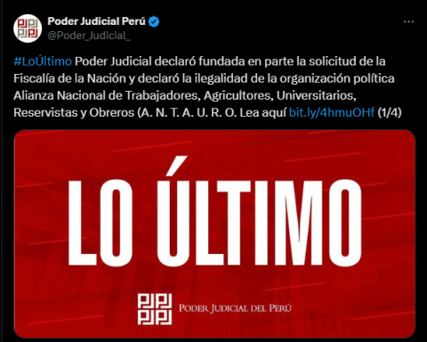 The Judiciary declares the ANTAURO political party illegal and will not be able to participate in the 2026 elections