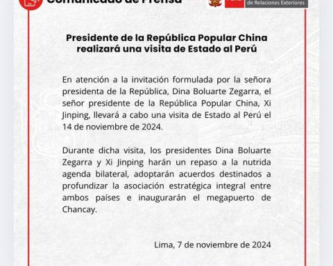 Xi Jinping will arrive in Peru on November 14: Foreign Ministry confirms visit of the president of China