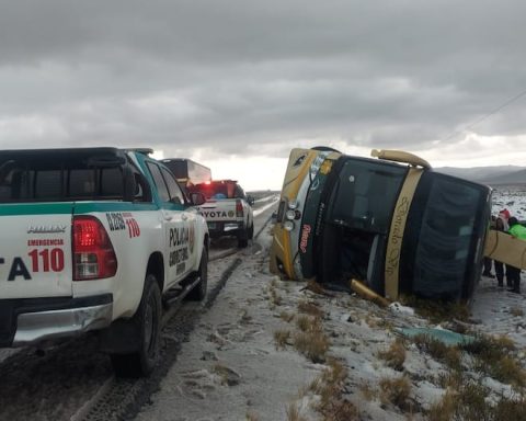 Bus from the Flores Hnos company with 36 passengers crashed on the Arequipa - Puno road