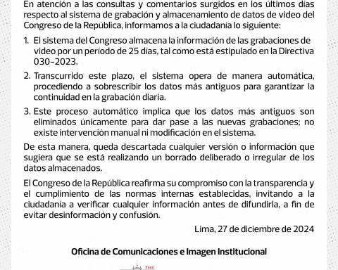 Statement from the Congress of the Republic about the recordings inside Parliament