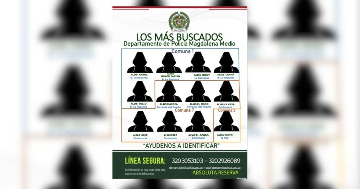 In Barrancabermeja they increase the reward to identify the most wanted criminals